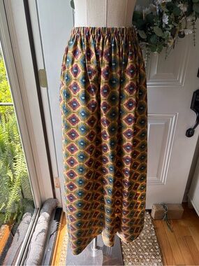 Vintage 70’s Boho Geometric Maxi Skirt in Mustard, Teal & Burgundy